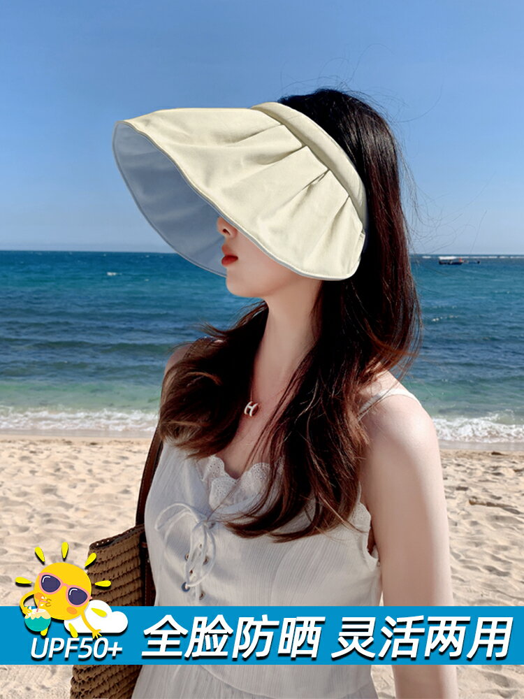 防曬帽女夏季防紫外線貝殼遮陽帽空頂太陽帽子大檐夏天兒童可折疊