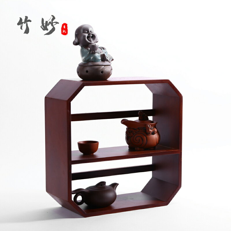 竹妙 茶柜實木小號茶棚 茶具展示架收納架茶箱茶杯壺架 博古架