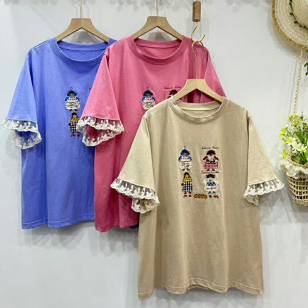 ＊ORead＊日系小清新刺繡圓領短袖休閒上衣(3色F碼)