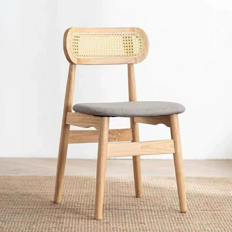 北歐實木餐椅復古真疼藤編家用設計師ins餐桌靠背椅凳子