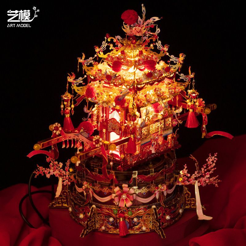 藝模鳳囍花轎3D立體金屬拼圖手工diy結婚送禮物新婚創意擺件裝飾