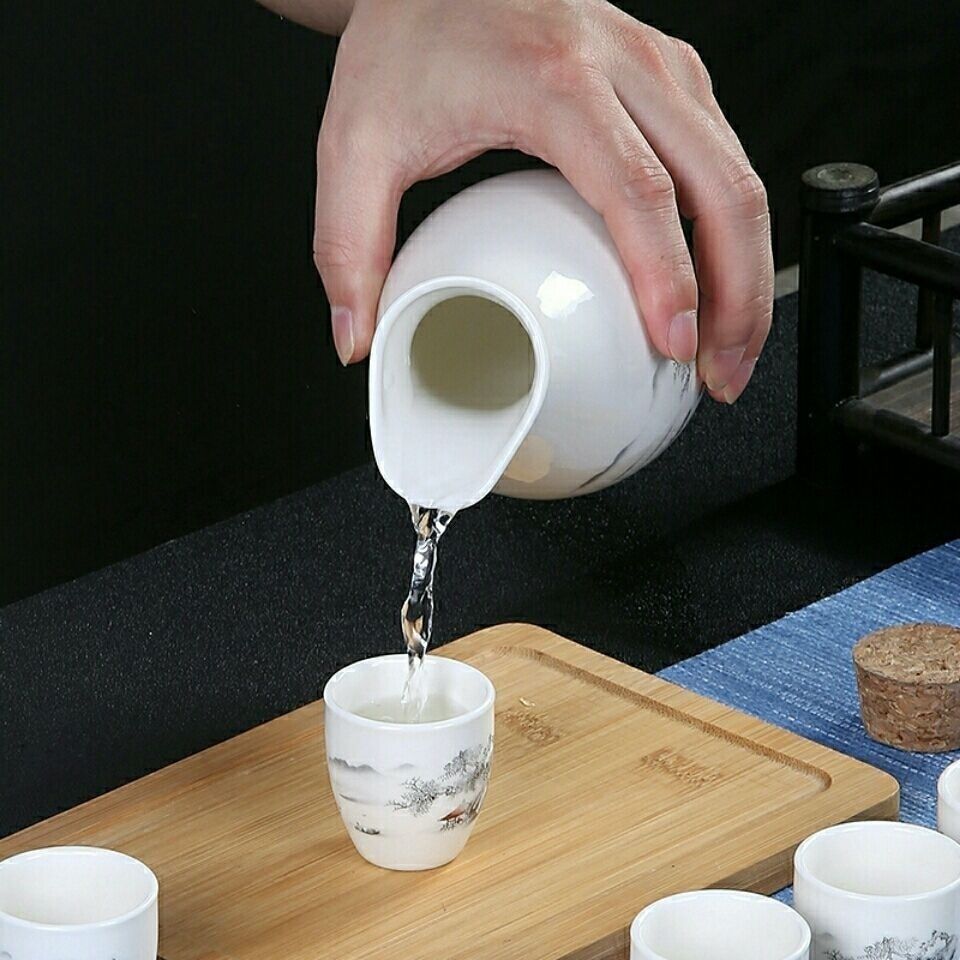 陶瓷白酒分酒器陶瓷酒杯燙溫酒壺老式小酒壺黃酒加熱家用盛酒具 1