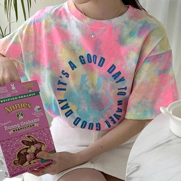 ANNAS 正韓 笑臉 暈染 渲染 短袖 T 上衣 棉T 扎染 水彩 潑漆 漸層 彩色 彩虹 螢光 微笑 潮流 韓國 8