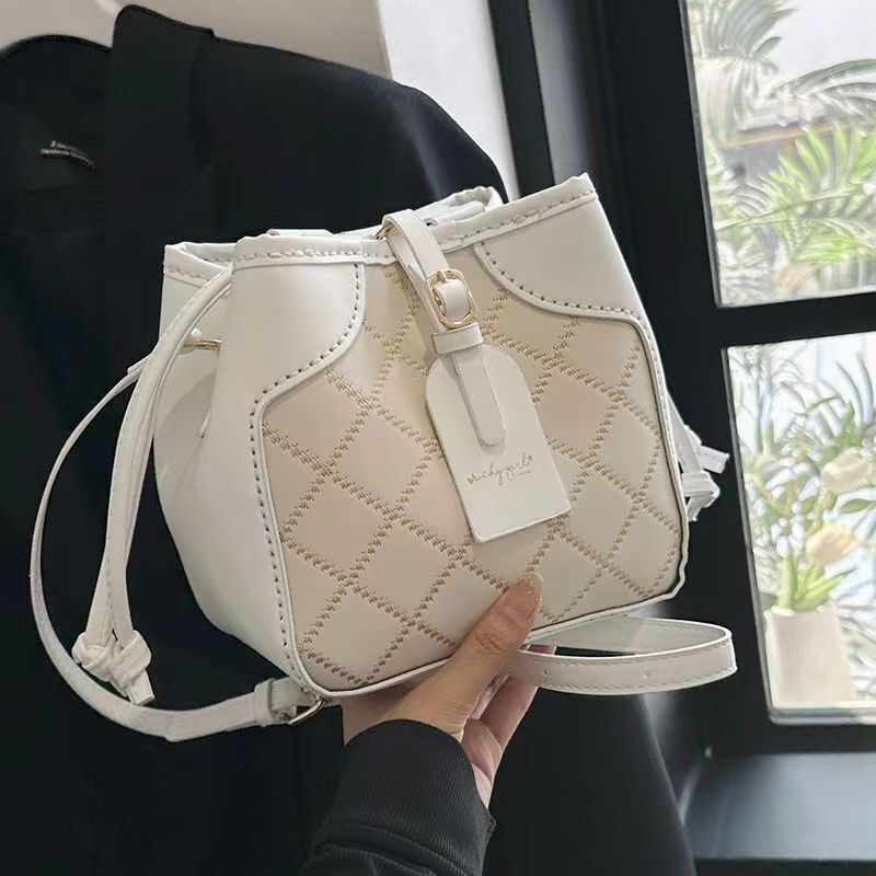 手工 DIY 手工包包 時尚菱格水桶包diy手工材料包520送女友情侶閨蜜夏季斜揹包小清新