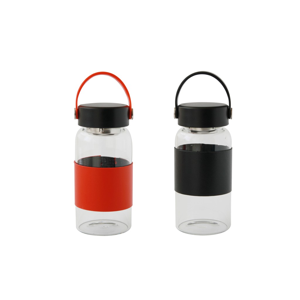 Drink eat 器皿工坊 沁涼可提式玻璃水瓶520ML黑 /紅2色