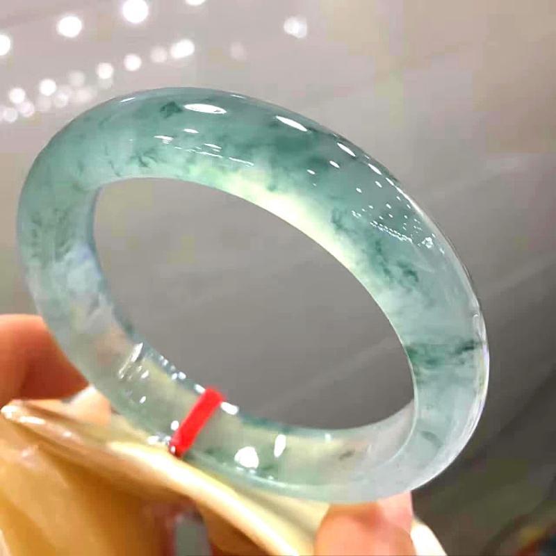 【現貨】冰種冰透飄花翡翠手鐲女緬甸玉石高冰飄綠正圈貴妃真玉鐲子玻璃種【北歐家居生活】