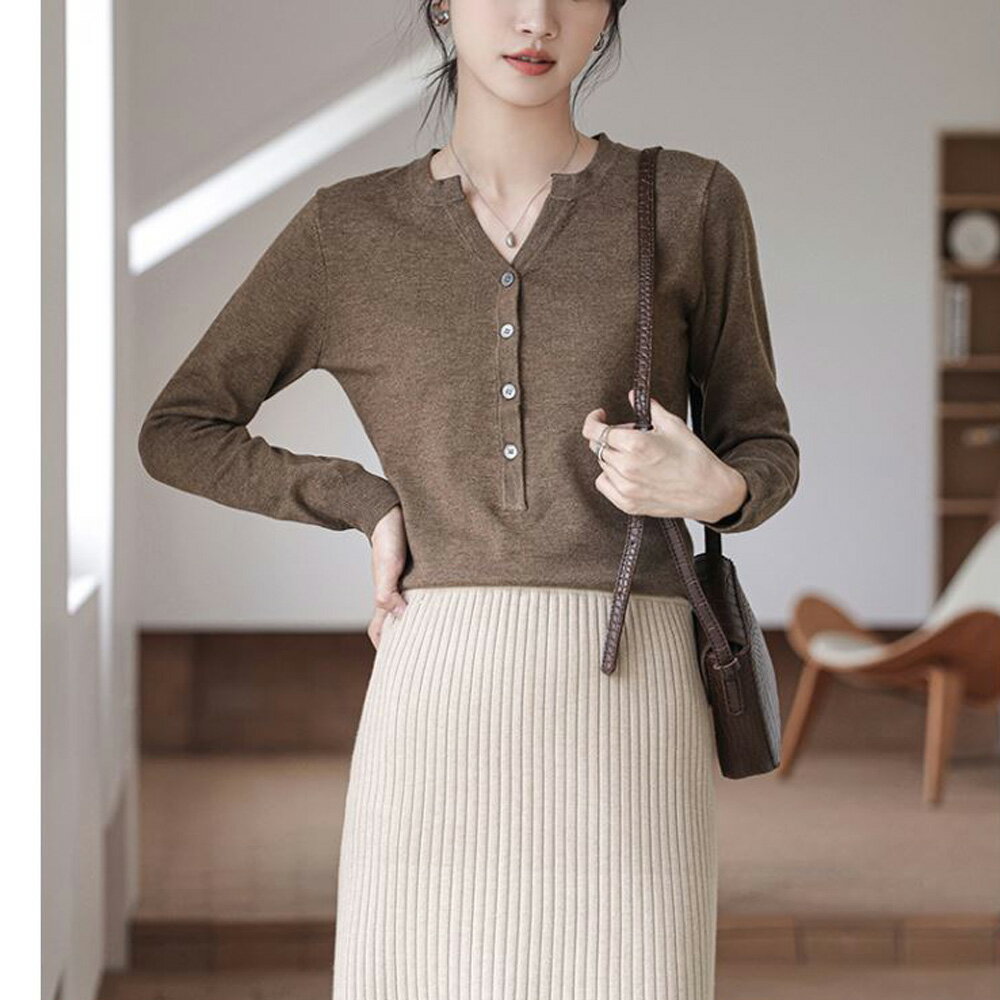 現貨簡約時尚V領羊毛針織上衣針織衫毛衣韓版【59-24-8K16416-21】ibella 艾貝拉