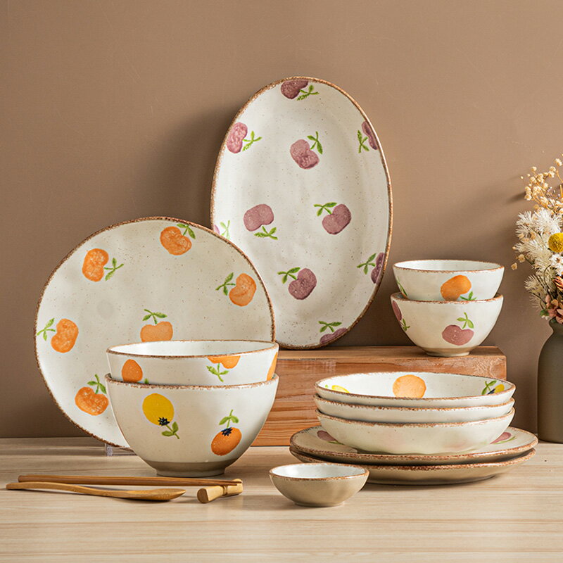日式陶瓷湯碗特別好看的米飯碗單個高顏值粗陶菜盤子家用碗碟套裝