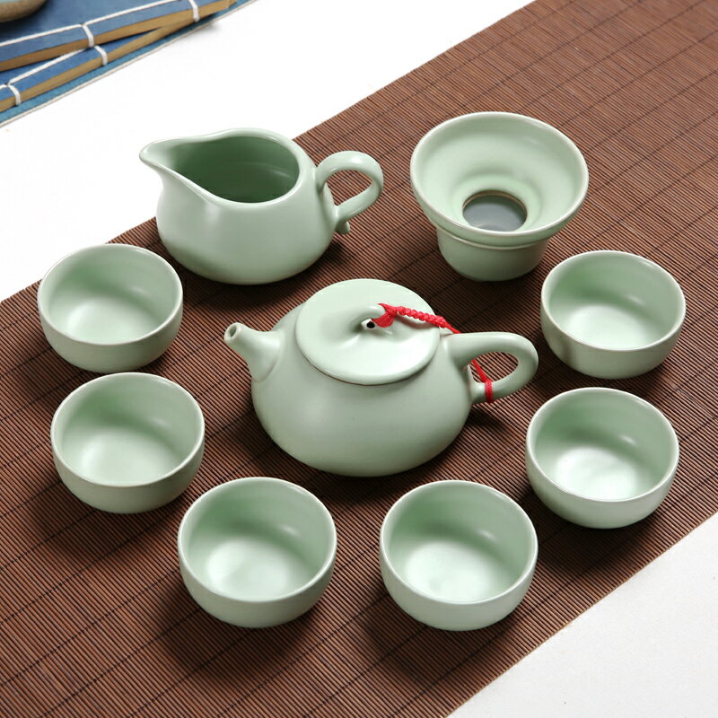 汝窯哥窯功夫茶具套裝家用陶瓷泡茶杯茶壺喝茶道小套簡約現代茶盤