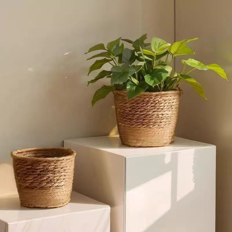北歐風天然海草編織花盆藤編植物綠植套盆家居裝飾花器花籃收納筐
