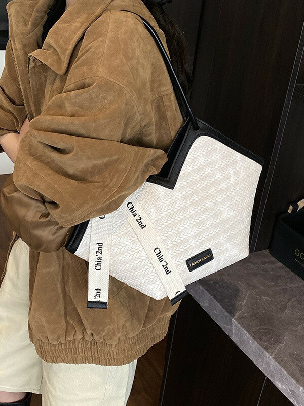 women bags女包2025新款大容量單肩包休閒編織包通勤購物大包
