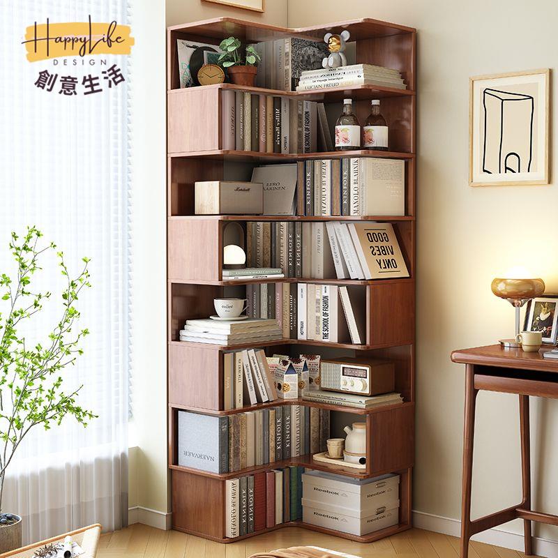 工廠現貨 免運 附發票 實木書架 書櫃 置物櫃 轉角書櫃 實木轉角書櫃家用簡約儲物櫃多層角櫃收納置物架客廳臥室角落書架新店開業/售後保障 c12