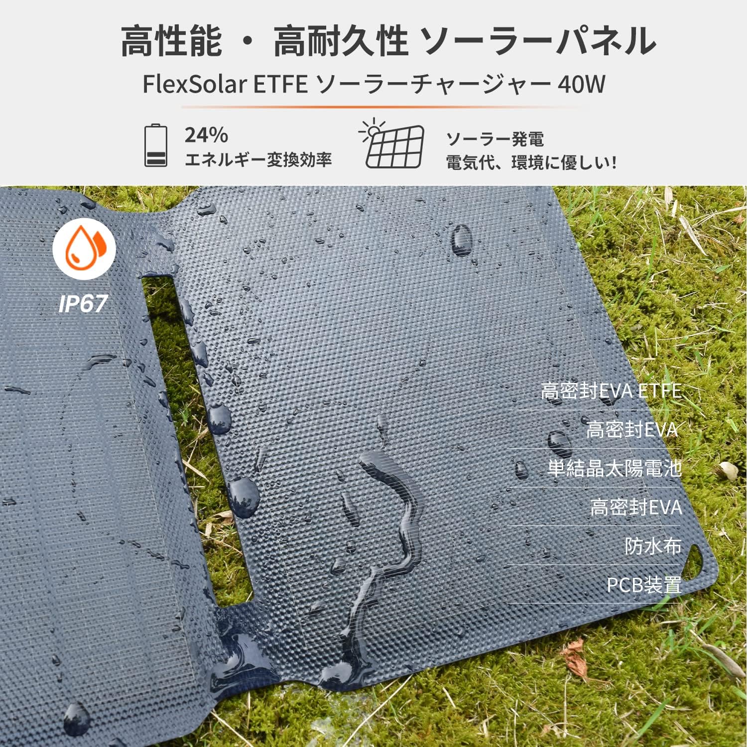 【日本代購】FlexSolar 太陽能板 40W 充電 露營 救援 停電 防災 ‎E40 4