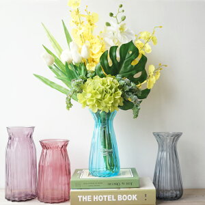 Lmdec花瓶 彩色水培玻璃花瓶 客廳家居裝飾品仿真花假花瓶子