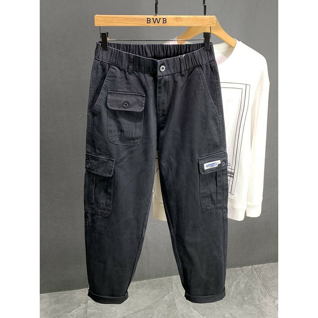 【秋季新品】M-5XL 大碼工裝褲 男褲 休閒長褲 潮牌純棉工裝褲男春秋款美式複古哈倫長褲子多口袋寬鬆直筒休閒褲
