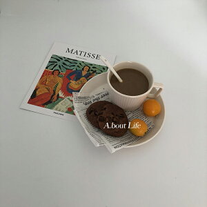 「About Life」復古奶白ins水杯豎條紋咖啡杯陶瓷早餐杯可愛把杯