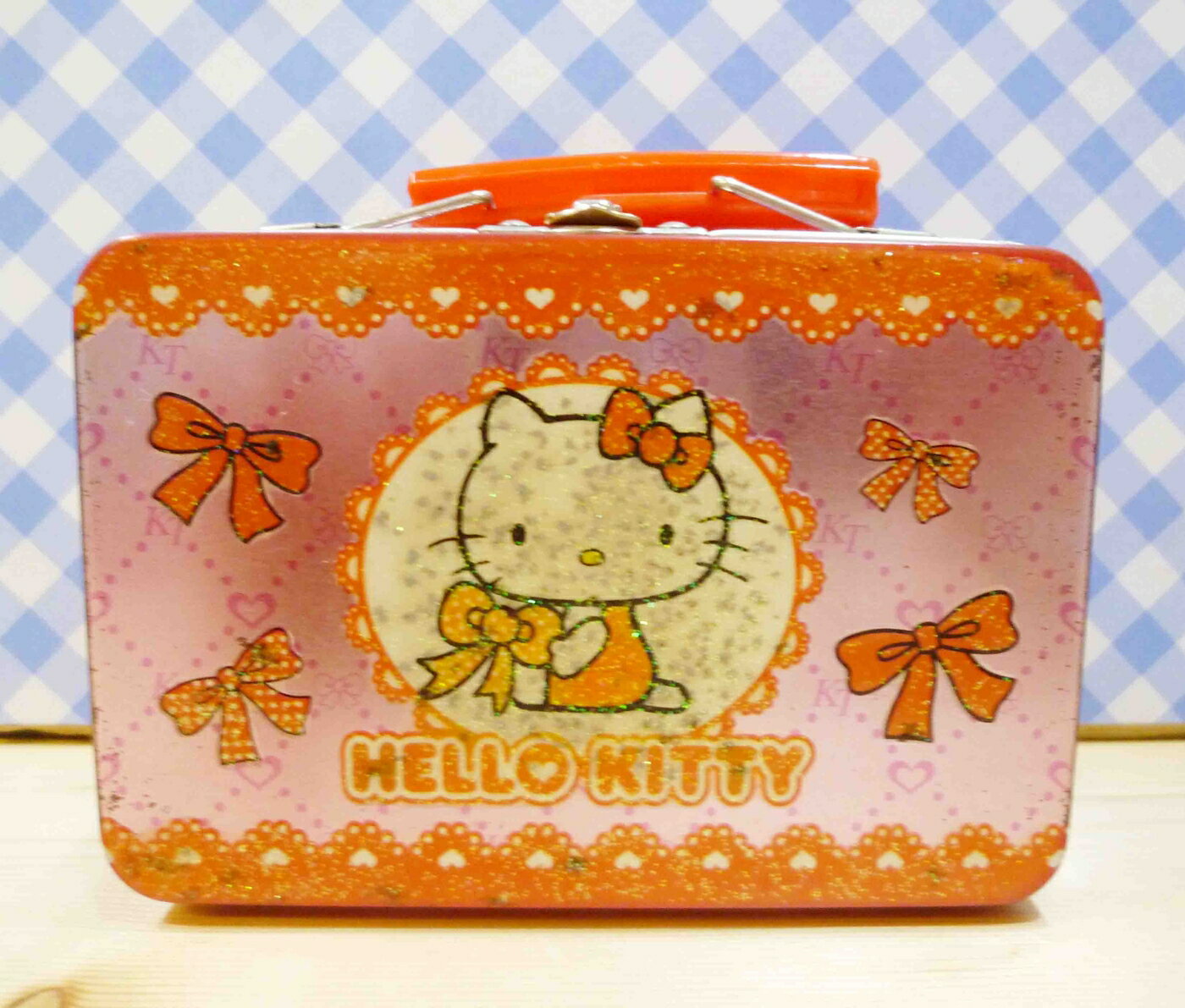 【震撼精品百貨】Hello Kitty 凱蒂貓 HELO KITTY鐵盒-手提鐵盒-粉蝴蝶結 震撼日式精品百貨