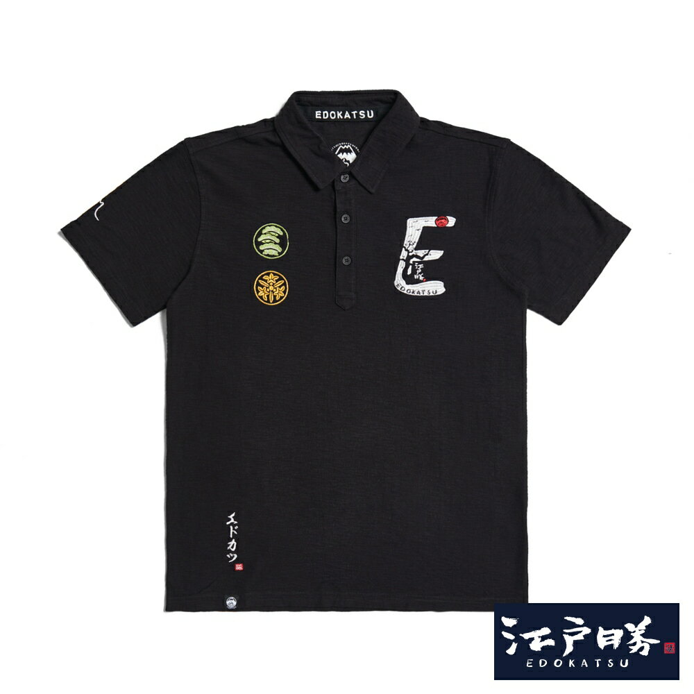 EDOKATSU江戶勝 男款 經典印花短袖POLO衫 (黑色)