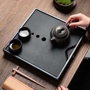 烏金石茶盤家用現代簡約儲水排水雙用茶臺干泡正方茶盤可logo