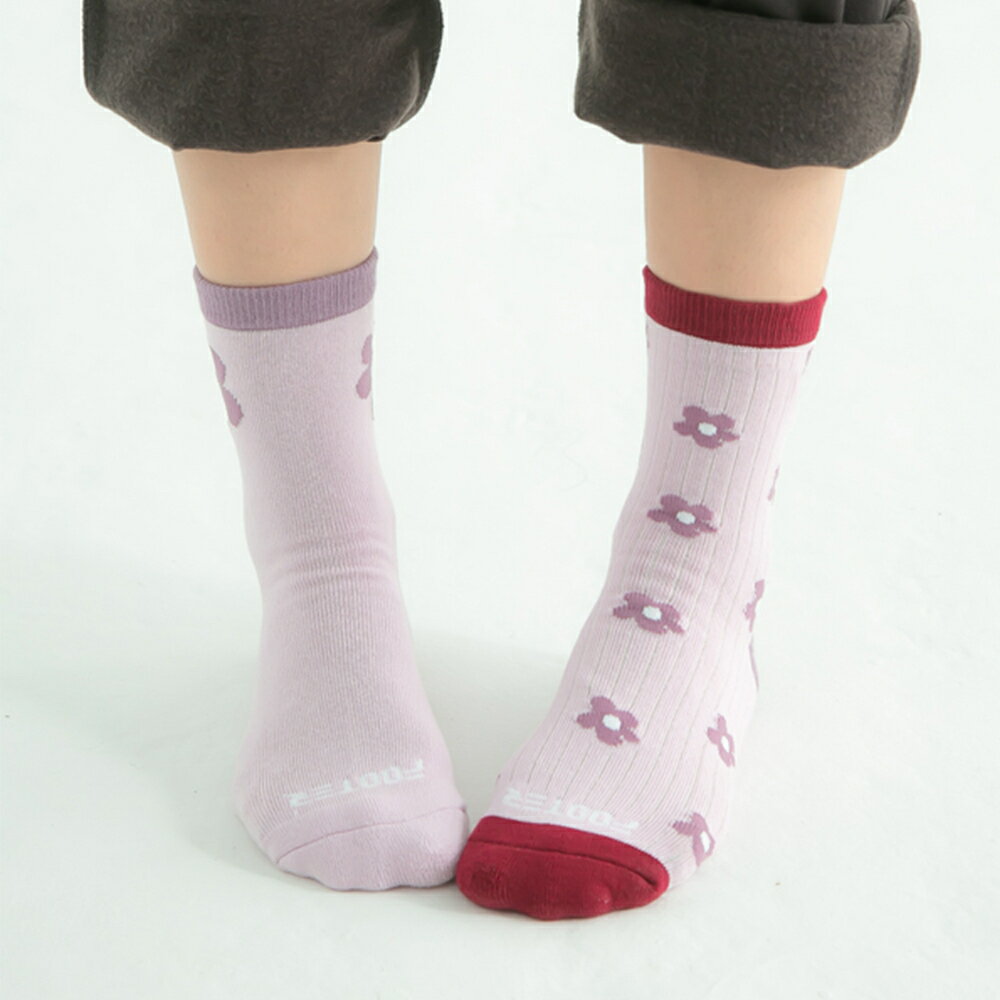 FOOTER 百花齊FUN不對稱襪 除臭襪 小腿襪 花襪 韓襪(女-N239) 3