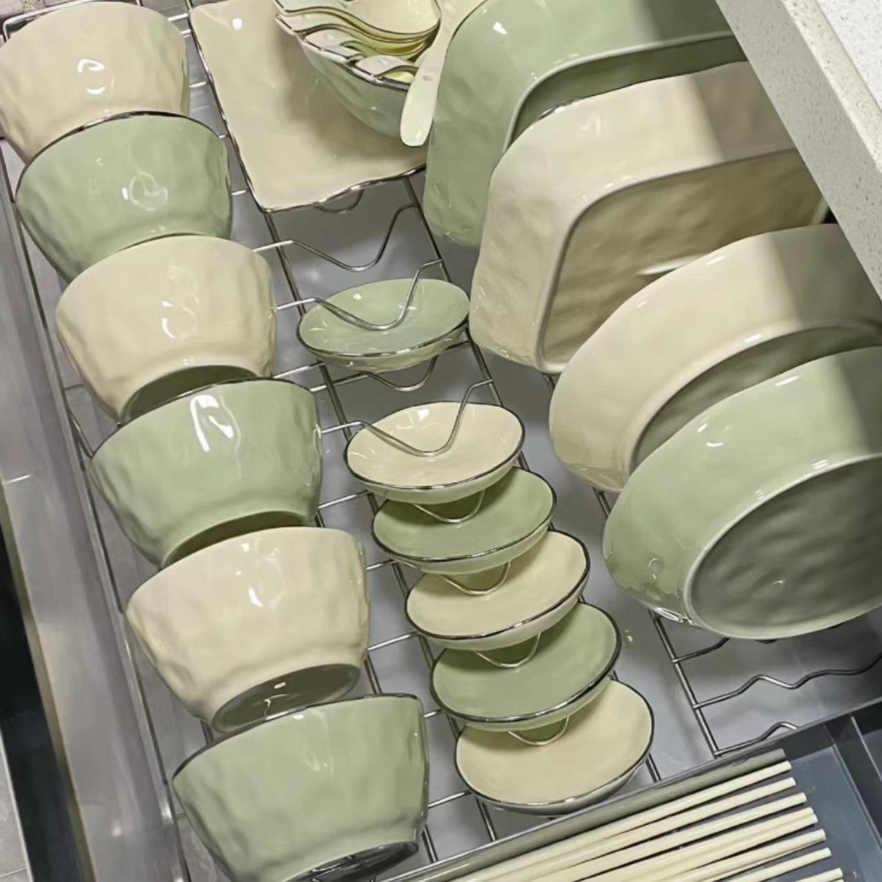 奶油系碗碟套裝家用高階感餐具輕奢風碗盤清新碗筷盤子碗簡約現代