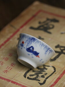 春江水暖鴨先知純手工釉下彩高溫陶瓷工夫茶杯茶具手繪反口壓手杯
