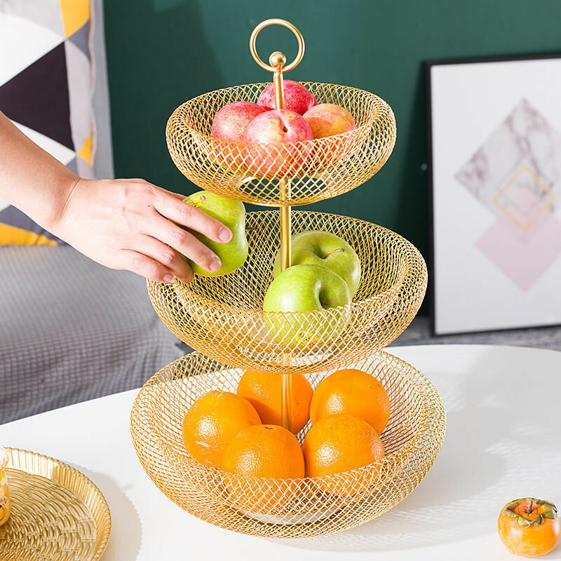水果盤 客廳水果盤 幹果盤 果盤客廳茶幾網紅時尚水果盤創意家用鐵藝多層多功能小精致水果籃