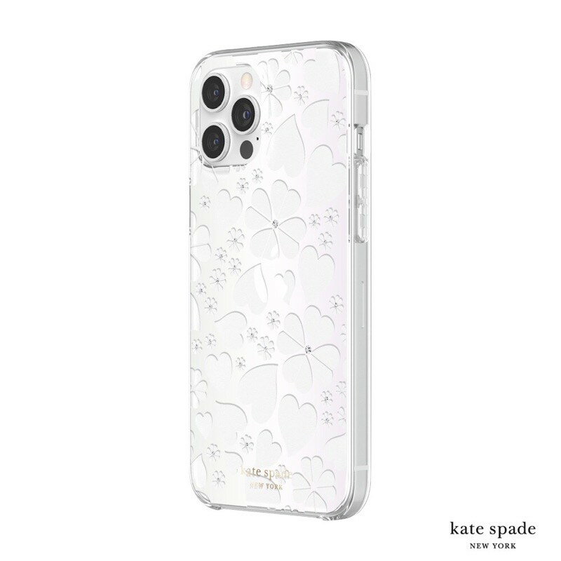 強強滾p-Kate Spade iPhone12Pro Max6.7吋 Clover Hearts愛心/幸運草+白色鑲鑽