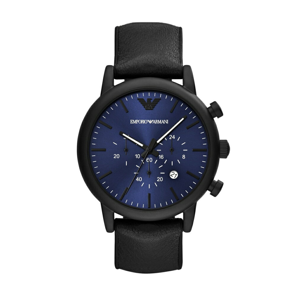 送禮首選★EMPORIO ARMANI經典黑鋼藍面計時腕錶46mm(AR11351) 附提袋【全館滿額折價★APP下單4%點數回饋】