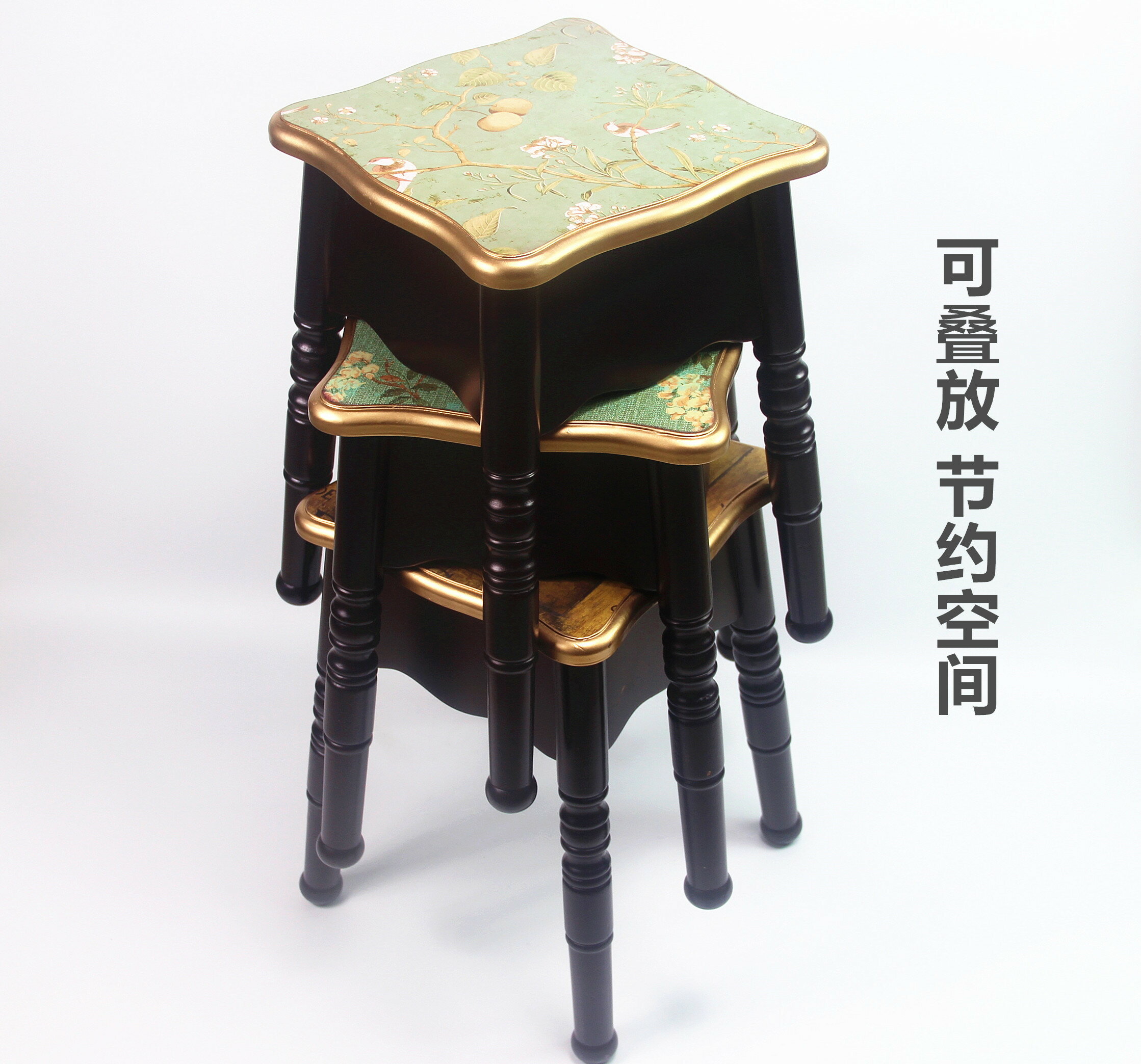 歐式凳子家用實木時尚創意餐桌凳椅現代板凳北歐整裝疊放客廳圓凳