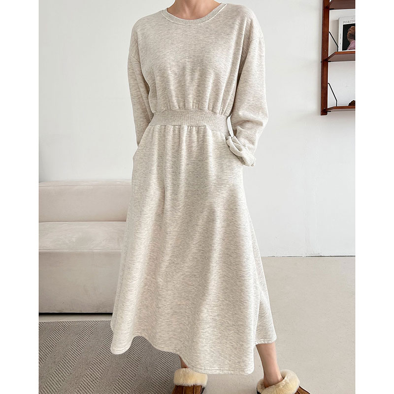 ANNAS 正韓縮腰口袋刷毛洋裝 腰身 縮腰 打折 長袖 長裙 長洋裝 連身裙 顯瘦 加厚棉 素面 保暖 加絨刷絨 韓國 1