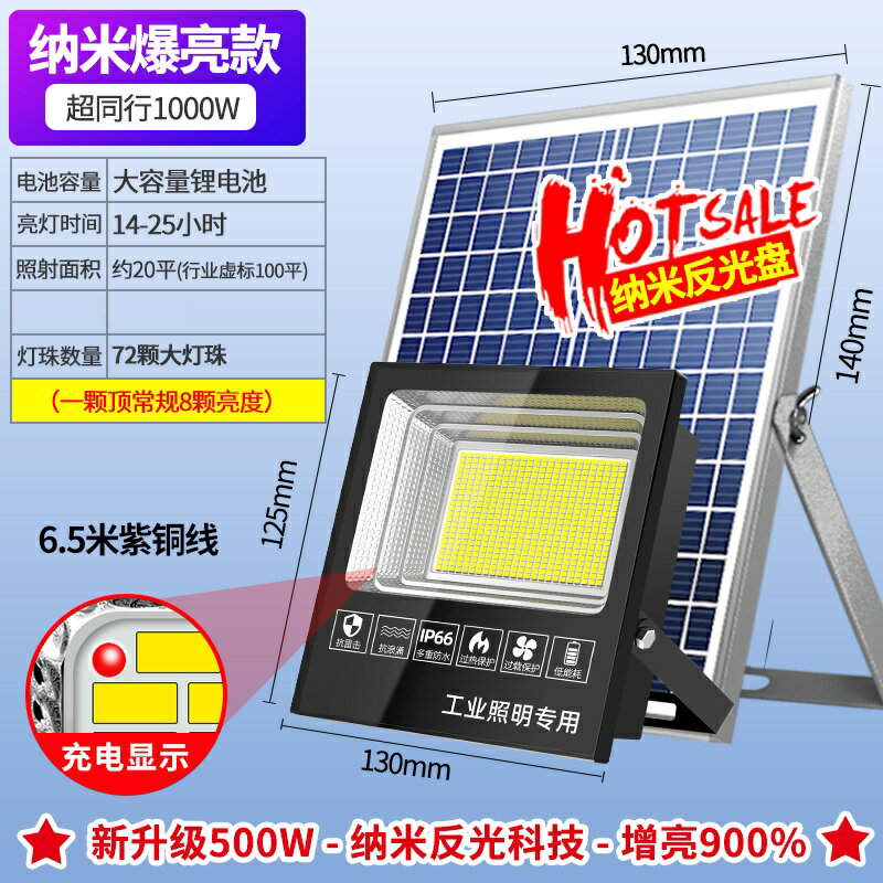 太陽能庭院燈 花園燈 太陽能燈戶外燈庭院燈超亮農村1000W品牌防水家用室內路燈照明燈