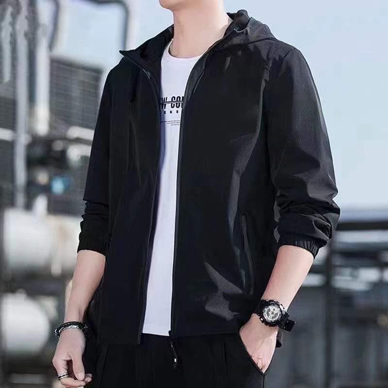 【公司貨 超低價】春秋季2024新款男士連帽夾克帥氣時尚青少年男裝百搭純色防風外套【注意！訂單滿299出貨！】