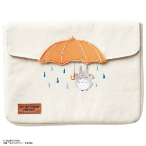 真愛日本 宮崎駿 吉卜力 龍貓 刺繡帆布包 壓扣 平板收納包 龍貓大雨傘橘 平板包 化妝包 收納包 筆袋 禮物