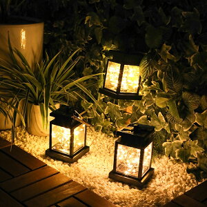 led太陽能風燈 聖誕星星銅線裝飾彩燈 戶外庭院掛燈 太陽能蠟燭燈