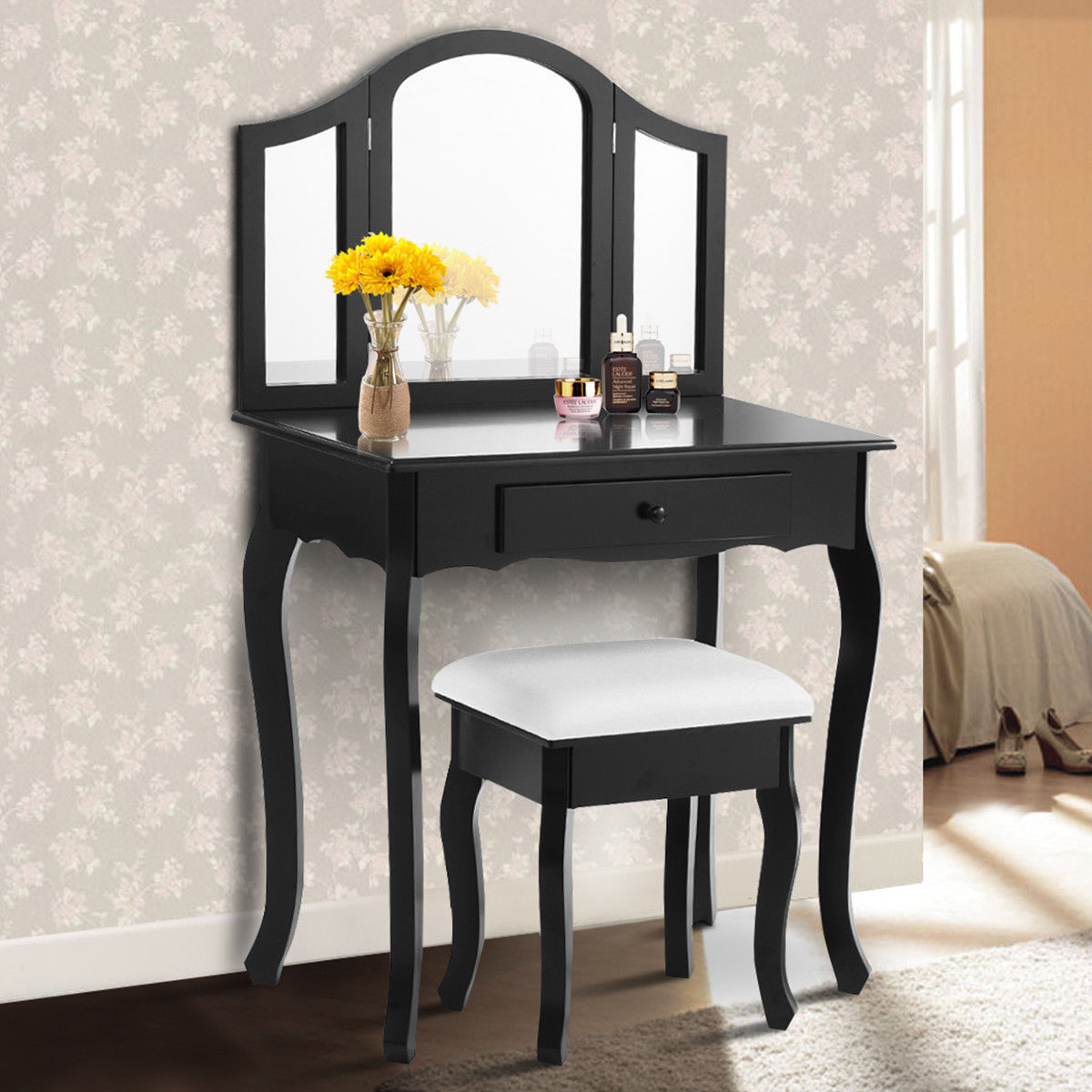 makeup table with mirror