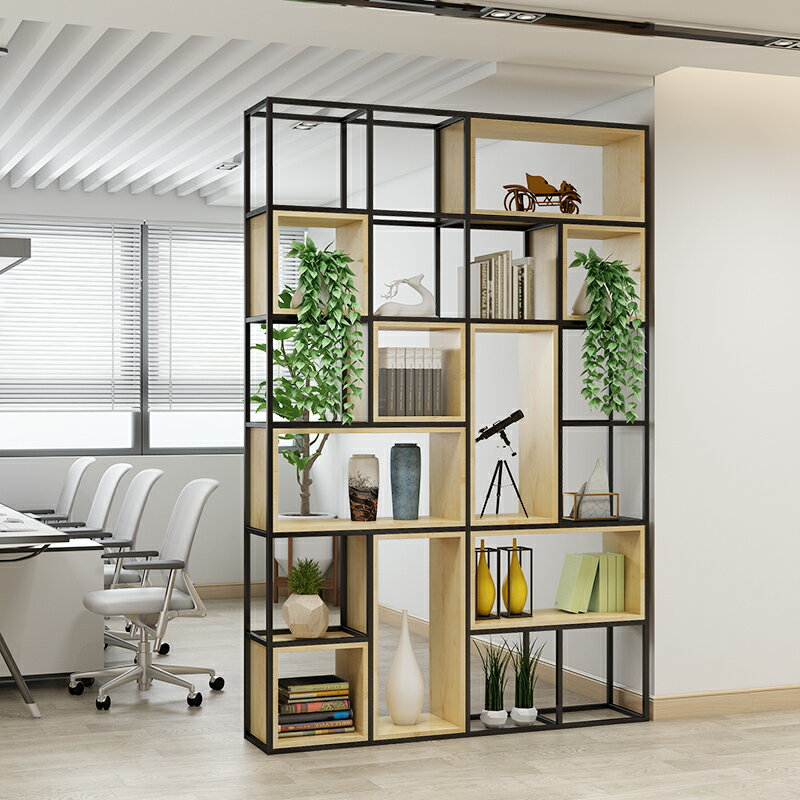 辦公室置物架 鐵藝辦公室書架展示架客廳落地屏風隔斷置物架多層小書櫃現代簡約『XY16302』