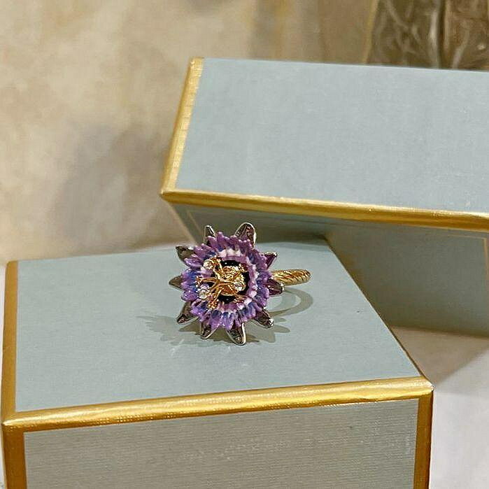 【百貨屋二號】Les Nereides 法國琺瑯釉首飾品 宇宙之花系列 西番蓮花朵 開口戒指環 可調節