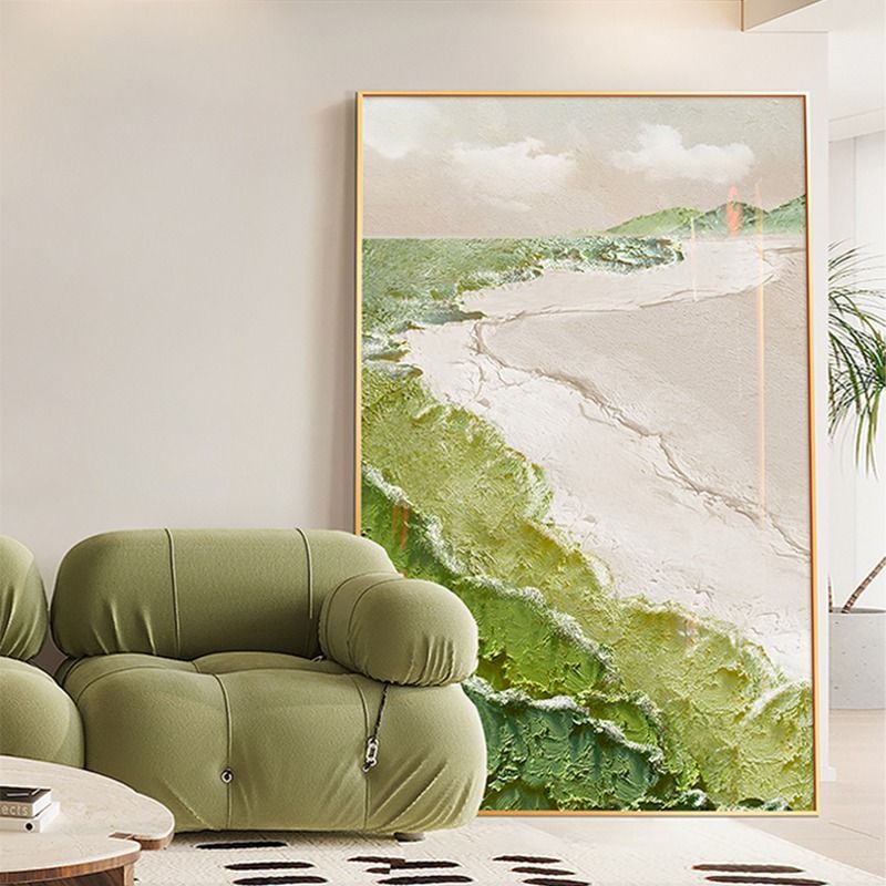 壁畫 奶油風肌理畫客廳大幅落地裝飾畫抽象沙發背景墻掛畫高級感綠色畫