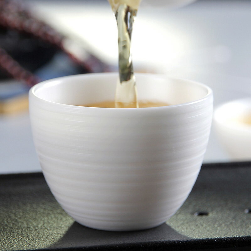 油嶺窯素燒白瓷品茗杯80ml陶瓷功夫茶杯主人杯單杯純手工茶盞茶碗