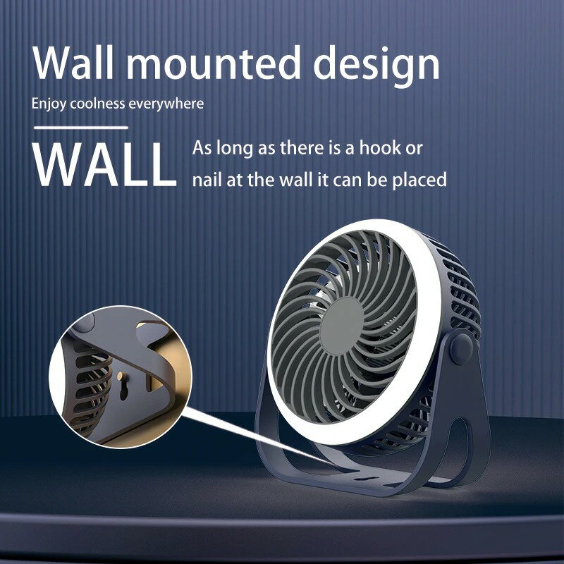 【日本代購】Muziso迷你檯扇帶燈內建電池可充電USB便攜式風扇清涼露營裝備壁掛小電風扇