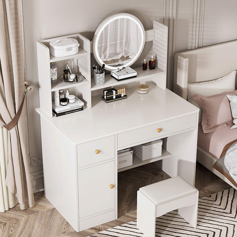 奶油風梳妝臺臥室現代簡約網紅輕奢高級感斗柜一體小戶型化妝桌鏡