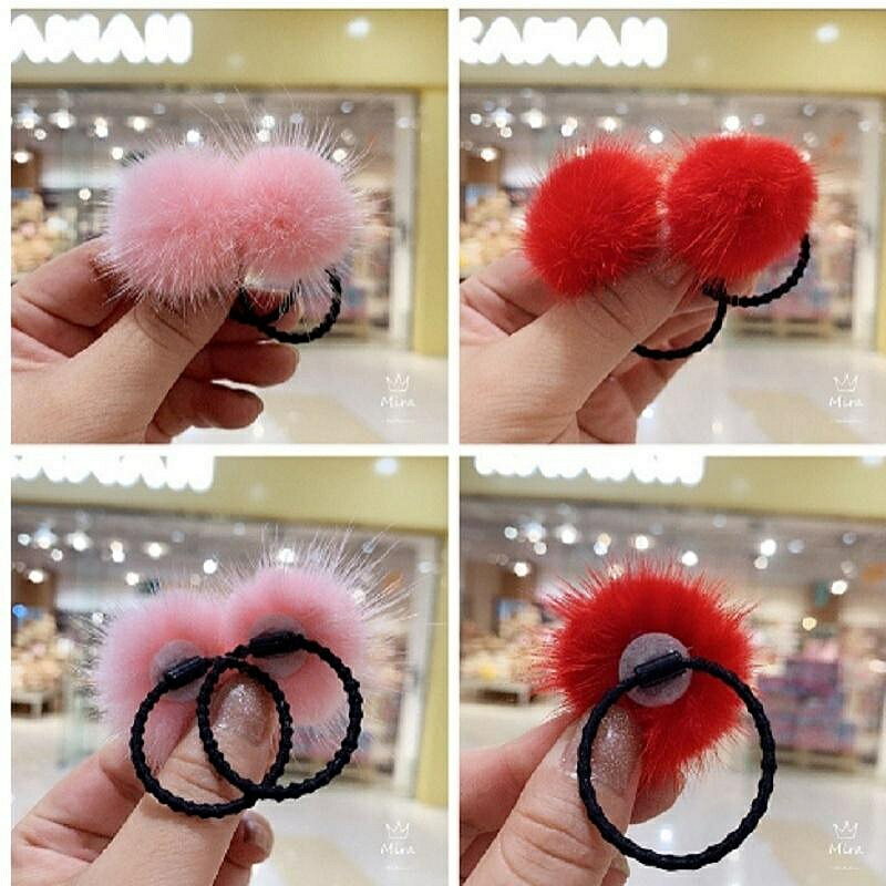 髮飾 寶寶女童髮圈飽滿水貂毛球髮繩幼兒高彈不拉扎頭髮皮筋頭繩 1