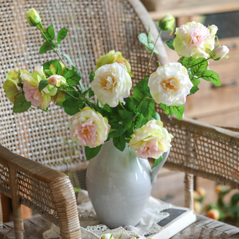 左岸麥田 卡托爾多瓣玫瑰月季仿真花假花擺件裝飾花插花花藝絹花