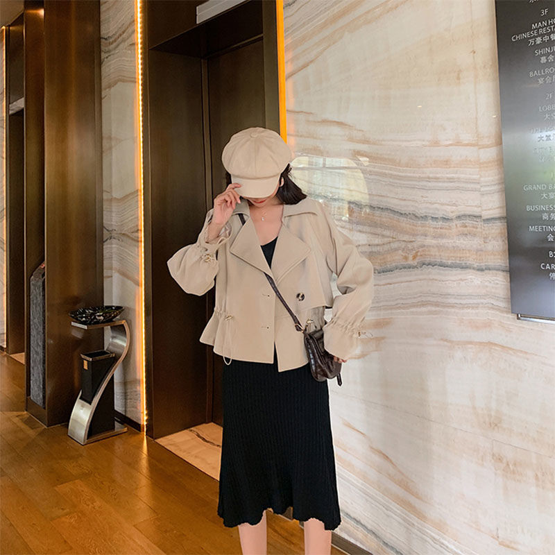 西裝領外套女寬松韓版小個子夾克上衣氣質收腰短款風衣春秋款