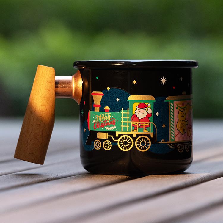 Truvii 聖誕列車變色杯 木柄琺瑯杯/琺瑯咖啡杯 400ml