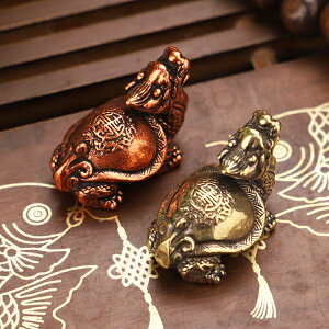 黃銅龍龜霸下玄武龜書房擺件中式銅茶桌茶寵文玩把件個性小烏龜