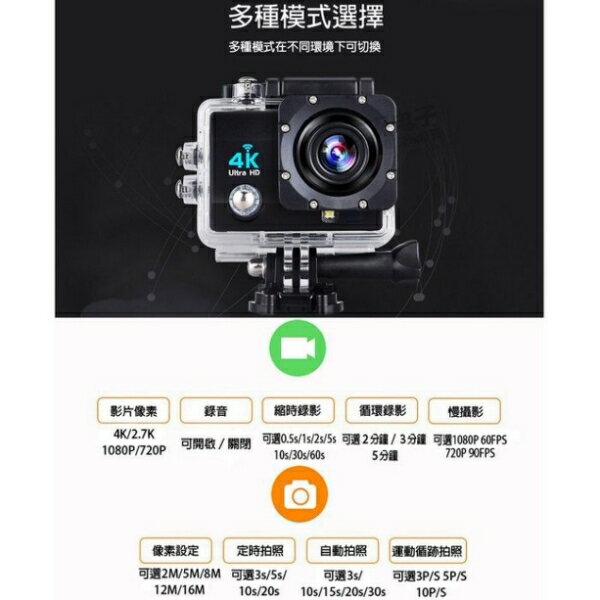 『時尚監控館』台灣現貨全新 4K-Shot 4K高畫質運動攝影機 1600萬照相 水下30m防水 170度超廣角