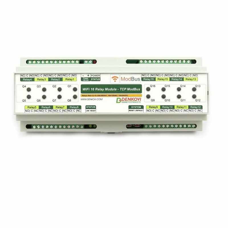 Denkovi Wi-Fi 16 Relay (10A) Board DIN Rail Box 12VDC- ModBus TCP, Timers, Wi-Fi 802.11 Interface [2美國直購]