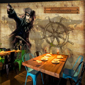 個性復古懷舊背景墻紙餐廳酒吧加勒比海盜船壁紙壁畫航海墻布爆款